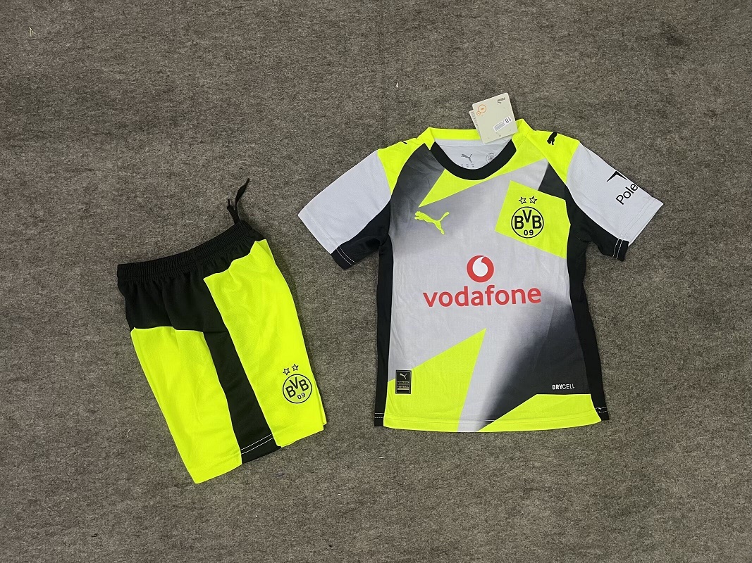 Kids-Dortmund 25/26 Away Grey/Yellow Soccer Jersey